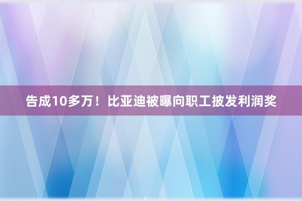 告成10多万！比亚迪被曝向职工披发利润奖