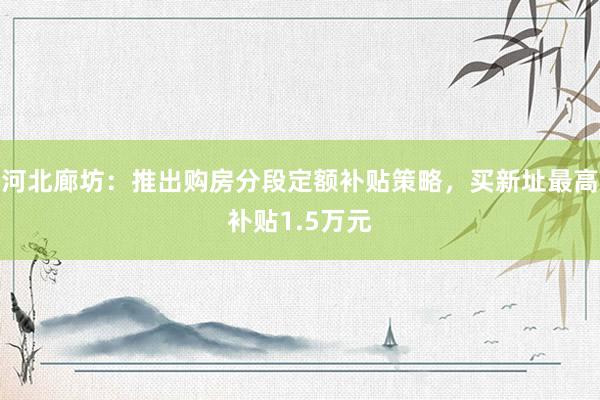 河北廊坊：推出购房分段定额补贴策略，买新址最高补贴1.5万元