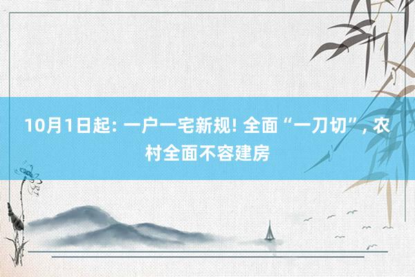 10月1日起: 一户一宅新规! 全面“一刀切”, 农村全面不容建房